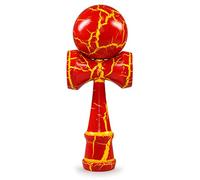 Ganzoo Kendama Traditionnel en Bois de hêtre, Jeu d’adresse avec Boule percée, Corde en Nylon et 3 coupelles pour équilibre et dextérité, Rouge/Jaune, H 16 cm, Boule Ø env. 6 cm