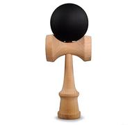 Ganzoo Kendama Traditionnel Japonais en Bois de hêtre, Mat Black Noir et Bois, Jeu d’adresse avec Boule percée reliée par Ficelle Nylon, 3 coupelles, amélioration Coordination Oeil-Main