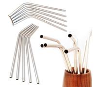 Ganzoo kit pailles coudées réutilisables argent, acier inoxydable, lot 10 pièces, 20 cm x 6 mm, adaptées au contact alimentaire, goût neutre, passent au lave-vaisselle, env. 8 g/unité, usage quotidien