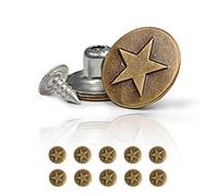 Ganzoo lot de 10 boutons de rechange pour jeans en metal motif etoile, Stern, fixation par rivet sans coudre, diametre 17 mm, teinte vintage altgold, tour de taille