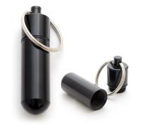 Ganzoo lot de 2 boîtes à pilules étanches noir, aluminium, bouchon vissé avec joint caoutchouc, capsule porte-clés pour médicaments et petites pièces, anneau 24 mm, 48 mm hauteur, diam 14 mm/11 mm