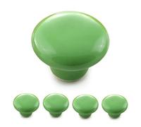 Ganzoo lot de 4 boutons de meuble ronds en porcelaine céramique, vert, aspect vintage maison de campagne, surface brillante, Ø 32 mm profondeur 23 mm, pour tiroir, placard, armoire, fixation par vis