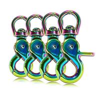 Ganzoo lot de 4 mousquetons ciseaux a tete rotative et articulation soudee, rotation 360 degres, crochet rapide laisse collier chien, acier allie 61 mm, paracord 550, accessoire porte-cles arc en ciel