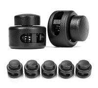 Ganzoo Lot de 5 stoppeurs de Cordon 2 Trous avec Bouton Pression a Ressort, pour cordelettes et Lacets, diametre Trou 4 mm, 18 mm Haut x 17 mm, Plastique Mat Noir Vestes Hoodies