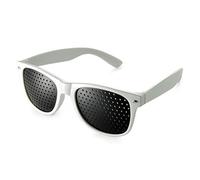 Ganzoo lunettes à grille, lunettes sténopéïques à trous pour repos visuel et exercices d’attention, branches pliables compactes, forme B, blanc, pour pauses au bureau, lecture, télévision et écran