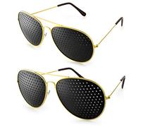 Ganzoo lunettes à micro-perforations sténopéïques, lot 2 pièces noir, forme A, branches pliables, grille pour pause visuelle, entraînement du regard, lecture, bureau, écran, transport facile