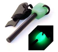 Ganzoo Pierre à feu Bloc de magnésium 76 mm x 8 mm, tête Plastique Fluorescente Noir Vert, Outil Acier grattoir avec décapsuleur, règle 5 cm, rangefinder Carte, 105 mm 50 g pour Camping et randonnée