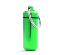 Ganzoo pilulier capsule étanche sur porte-clés, aluminium anodisé vert, fermeture par vis avec joint caoutchouc, dimensions 45 mm, Ø 17 mm ext Ø 15 mm int, anneau 25 mm, 10 g, stockage petites pièces