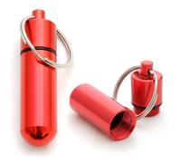 Ganzoo pilulier étanche en capsule aluminium, porte-clés avec bouchon à vis et joint, mini rangement pour cachets, médicaments et petits objets, lot de 2 rouges, 48 mm hauteur, anneau 24 mm