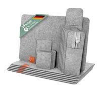 Ganzoo Set de Table rectangulaire en Feutre Gris Clair, 18 pièces avec 6 Sets, 6 sous-Verres, 6 Sacs à Couverts, lavables, résistants à la Chaleur, réduit Le Bruit sur Table en Verre, 5 mm