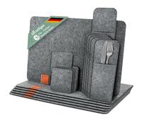 Ganzoo Sets de Table en Feutre Gris foncé, 18 pièces rectangulaires lavables, résistants à la Chaleur, 5 mm, Ensemble pour 6 Personnes avec sous-Verres et Pochettes Couverts, décoration