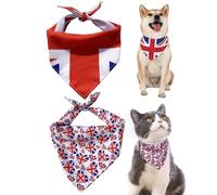 : GaoBangM Lot de 2 bandanas pour chiens de petite et moyenne taille - Motif drapeau britannique - Doux et respirant - Écharpe triangulaire pour chiens et chats - Accessoires de costume patriotique