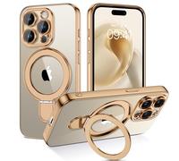 GaoBao Coque iPhone 15 Pro Max 6,7" avec Béquille [Compatible avec Magsafe] Coque arrière transparente pour téléphone avec support de bague invisible (Desert Titanium/Or)