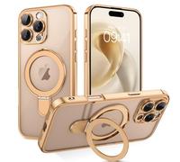 GaoBao Coque iPhone 16 Pro Max 6,9" avec Béquille [Compatible avec Magsafe] Coque arrière transparente pour téléphone avec support de bague invisible (Desert Titanium/Or)