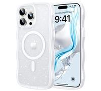 GaoBao Coque magnétique à paillettes pour iPhone 15 Pro Max, [compatible avec Magsafe] Coque de téléphone avec cadre de vague mignon et bouclé pour femmes et filles - Coque antichoc en TPU fine et