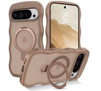 GaoBao Coque magnétique pour Google Pixel 10/Pixel 10 Pro avec anneau de support, compatible avec MagSafe, cadre ondulé, translucide, mat et résistant aux chocs pour Pixel 10/10 Pro, titane désert