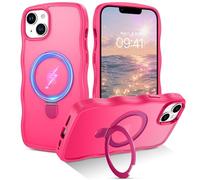 GaoBao Coque magnétique pour iPhone 14 Plus avec anneau de support, compatible avec Magsafe, coque de téléphone avec cadre de vague mignon et bouclé, translucide, mat, en TPU résistant aux chocs pour