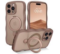 GaoBao Coque magnétique pour iPhone 15 Pro avec anneau de support, [compatible avec Magsafe] Coque de téléphone avec cadre ondulé bouclé, translucide, mat, en TPU antichoc, pour iPhone 15 Pro, titane