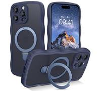 GaoBao Coque magnétique pour iPhone 15 Pro Max avec anneau de support, [compatible avec Magsafe] Coque de téléphone avec cadre ondulé bouclé, translucide, mat, en TPU résistant aux chocs pour iPhone