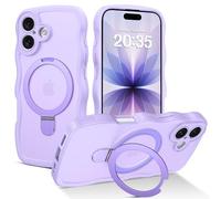 GaoBao Coque magnétique pour iPhone 17 avec anneau de support, compatible avec Magsafe, coque de téléphone avec cadre ondulé bouclé, dos translucide, mat, protection antichoc pour iPhone 17 (violet