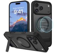 GaoBao Coque Magnétique pour iPhone 17 Pro avec Support Intégré et Compatible avec MagSafe, Étui Translucide Mat Arrière Protection Caméra Housse Fine Antichoc Dos Anti Rayures, Noir