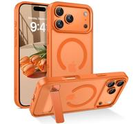 GaoBao Coque Magnétique pour iPhone 17 Pro avec Support Intégré et Compatible avec MagSafe, Étui Translucide Mat Arrière Protection Caméra Housse Fine Antichoc Dos Anti Rayures, Orange