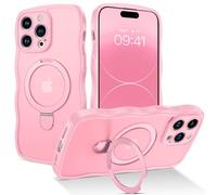 GaoBao Coque pour iPhone 14 Pro avec anneau de support, compatible avec Magsafe, jolie coque de téléphone bouclée avec cadre de vague pour femme, coque de protection translucide, mate en TPU antichoc