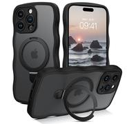 GaoBao Coque pour iPhone 15 Pro Max avec anneau de support, compatible avec Magsafe, coque de téléphone avec cadre ondulé bouclé, translucide, mat, en TPU pour homme et femme, coque de protection