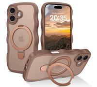 GaoBao Coque pour iPhone 17 avec anneau de support, compatible avec Magsafe, coque de téléphone avec cadre ondulé bouclé, dos translucide et mat, coque de protection antichoc en TPU pour iPhone 17