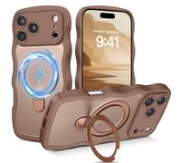 GaoBao Coque pour iPhone 17 Pro avec anneau de support, compatible avec Magsafe, jolie coque de téléphone bouclée avec cadre de vague et dos translucide mat en TPU résistant aux chocs pour iPhone 17