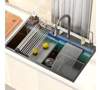 GAOBINGB Évier de Cuisine avec Porte-Couteaux, Grand évier en Acier Inoxydable, lavabo Simple Cascade (100 x 52 cm)