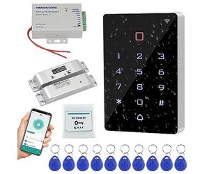 Gaocinys Ensemble complet de RFID 125khz système de contrôle d'accès WiFi Tuya Smart app Control avec 12V Serrure électrique de boulon, alimentation, bouton de commutation