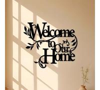 GAOCUNBING Autocollants muraux pour Porte, Bienvenue dans Notre Maison, décoration de Porte, œuvre d'art en métal pour Mur, Citation, Art Mural, décoration Murale à Faire soi-même, 30 x 25 cm