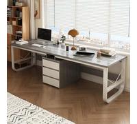 GAOCUNBING Computer Desk, Wood Writing Table Modern Double Office Desk, Double Workstation Desk with Drawers, Extra Long Computer Desk for Home Office Grey,200cm/78.75in