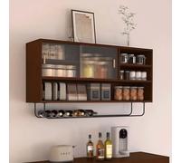 GAOCUNBING Garde-manger mural pour cuisine, salle à manger avec 2 portes et étagères réglables, garde-manger de cuisine, armoire de rangement pour boissons alcoolisées et verres marron, 80 x 28 x 50