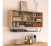 GAOCUNBING Garde-manger mural pour cuisine, salle à manger avec 2 portes et étagères réglables, garde-manger de cuisine, armoire de rangement pour boissons alcoolisées et verres en bois, 80 x 28 x 50