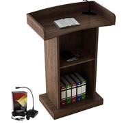 GAOCUNBING Podium, pupitre avec microphone, bureau debout pour réception, conférence, auditorium, séminaire, conférence (microphone inclus) Marron A