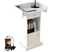 GAOCUNBING Pupitre sur pied avec microphone, bureau debout pour réception, conférence, auditorium, séminaire, conférence (microphone inclus) - Blanc A