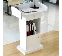 GAOCUNBING Pupitre sur pied avec microphone, bureau debout pour réception, conférence, auditorium, séminaire, conférence (microphone inclus) - Blanc B