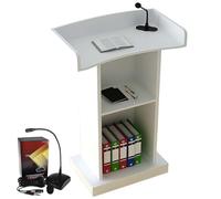 GAOCUNBING Pupitre sur pied avec microphone, bureau debout pour réception, conférence, auditorium, séminaire, conférence (microphone inclus) - Blanc B