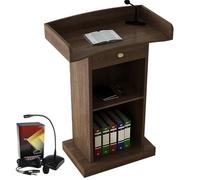 GAOCUNBING Pupitre sur pied avec microphone, bureau debout pour réception, conférence, auditorium, séminaire, conférence (microphone inclus) Marron B
