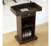 GAOCUNBING Pupitre sur pied avec microphone, bureau debout pour réception, conférence, auditorium, séminaire, conférence (microphone inclus) Marron B