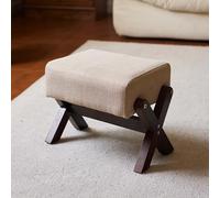 GAOCUNBING Repose-pieds multifonction, repose-pieds ottoman, pieds en X et coussin en mousse épaisse, repose-pieds en tissu de lin pour chambre à coucher, salon et cuisine, noyer, 1 pièce