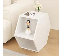 GAOCUNBING Table basse hexagonale en bois massif, peut être placée horizontalement ou verticalement, table d'appoint multifonctionnelle pour salon, chambre à coucher, blanc, 63 x 54,5 x 35 cm