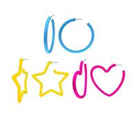 Gaodercha Lot de 3 paires de boucles d'oreilles créoles rétro fluo couleur bonbon cercle rond en argent S925 aiguille étoile cœur boucles d'oreilles creuses pour fête au quotidien