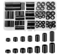 gaoduanluoluo 90 Pièces Rondelles d'Espacement Rondes, Entretoise Isolante pour vis M6 M8, Non Filetées Entretoise Rondelles de Support de Colonne, Rondelle Plastique avec Boîte de Rangement (Noir)