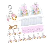 GAOFESA Lot de 24 porte-clés avec empreintes de pieds de bébé angéliques pour fêtes prénatales avec sacs en organza blanc et cartes cadeaux de fête