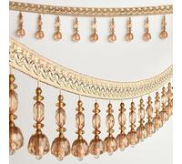 GAOGaoxin 12 Meters Crystal Beaded Lace Trim - Elegant Tassel Fringe, Durable Polyester Ribbon with Braided Beads(Light Coffee)