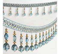 GAOGaoxin 12 Meters Crystal Beaded Lace Trim - Elegant Tassel Fringe, Durable Polyester Ribbon with Braided Beads(Lake Blue)