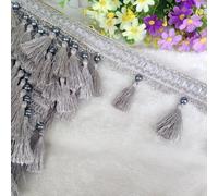 GAOGaoxin 12 Yards Beaded Tassel Fringe Trim - Durable Polyester Curtain Braid for DIY Crafts, Clothing, and Home Decoration(Grijs)